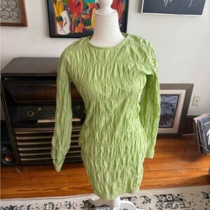 Ruched Lime Long Sleeve Dress